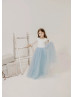 Ivory Lace Dusty Blue Tulle Gorgeous Flower Girl Dress Ivory Lace Dusty Blue Tulle Gorgeous Flower Girl Dress